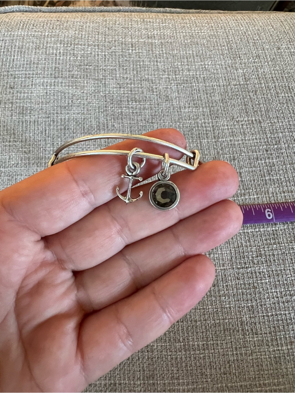 Alex and Ani Silver Anchor Bangle with Black Disc Charm